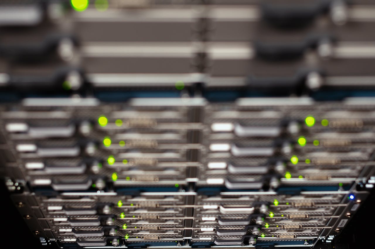 portfolio-04 From above contemporary server cable trays without wires located in modern data center
